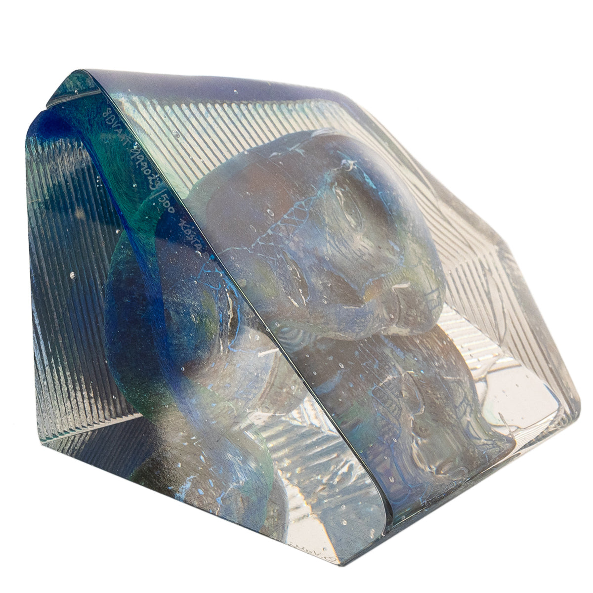 Swedish Art Glass Sculpture Blue Head Bertil Vallien Kosta Boda Signed Numbered