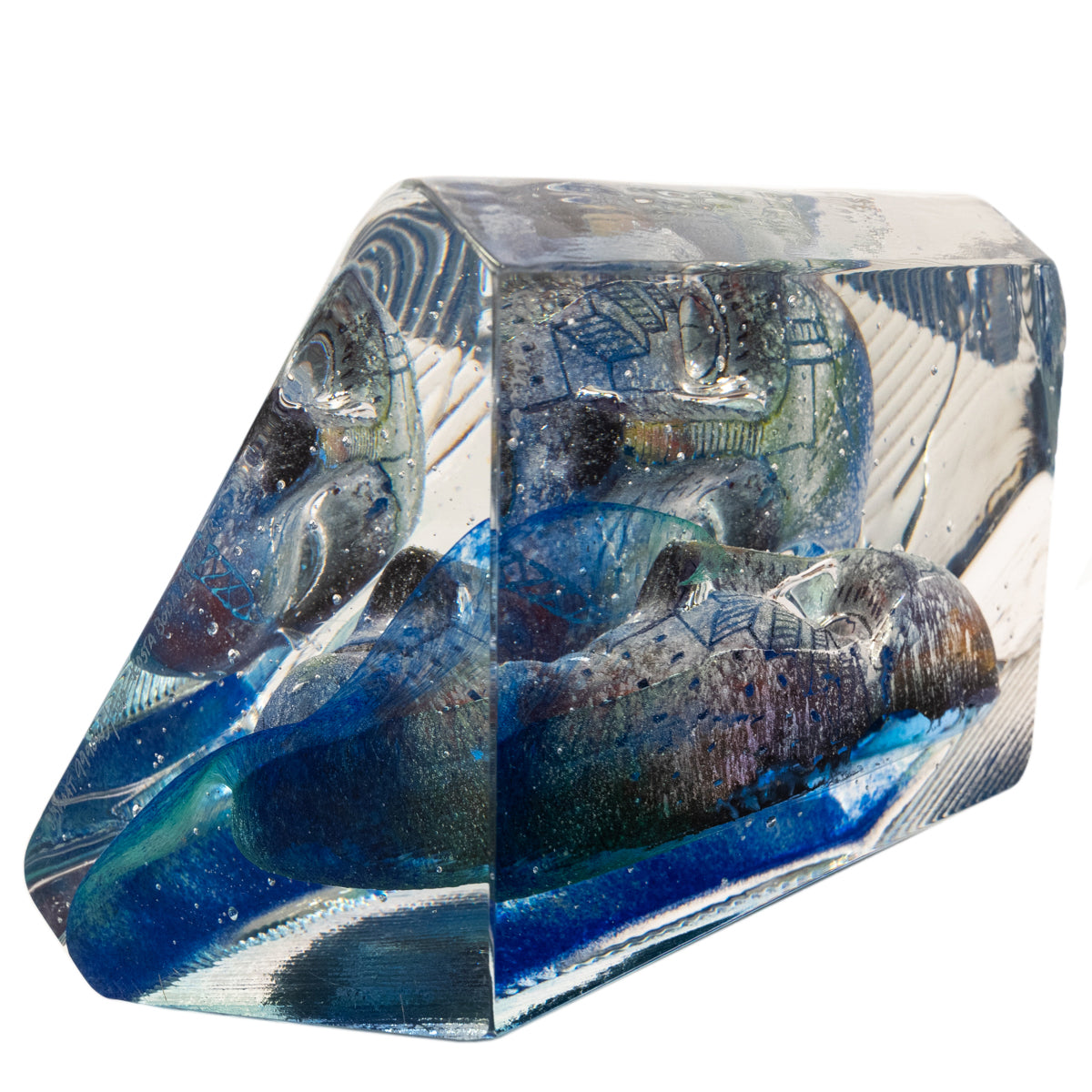 Swedish Art Glass Sculpture Blue Head Bertil Vallien Kosta Boda Signed Numbered