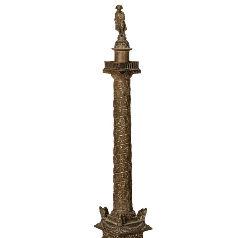 Antique French Grand Tour Bronze Desk Statue Sculpture Napoleon Column Vendome Paris 1860