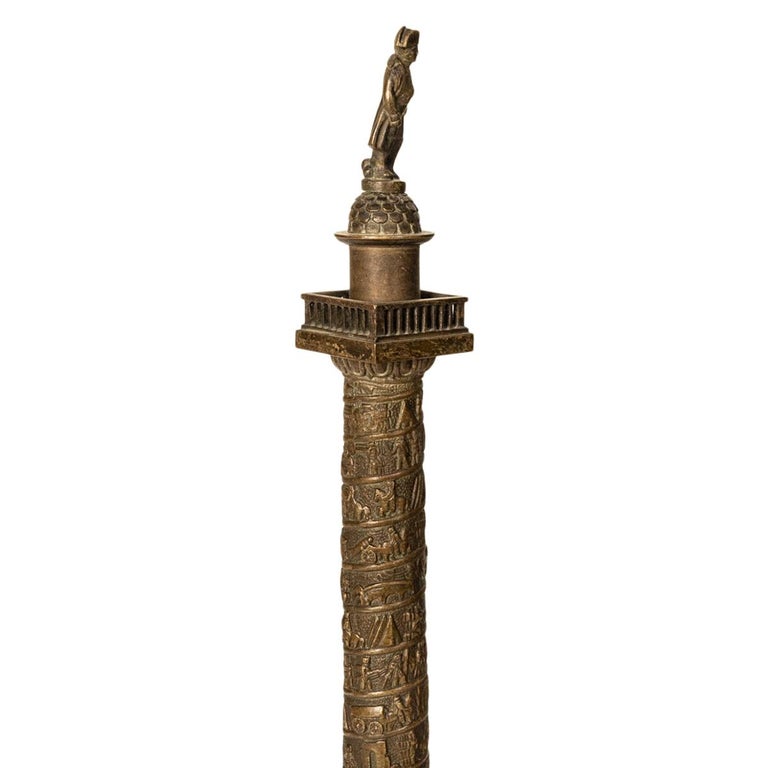 Antique French Grand Tour Bronze Desk Statue Sculpture Napoleon Column Vendome Paris 1860