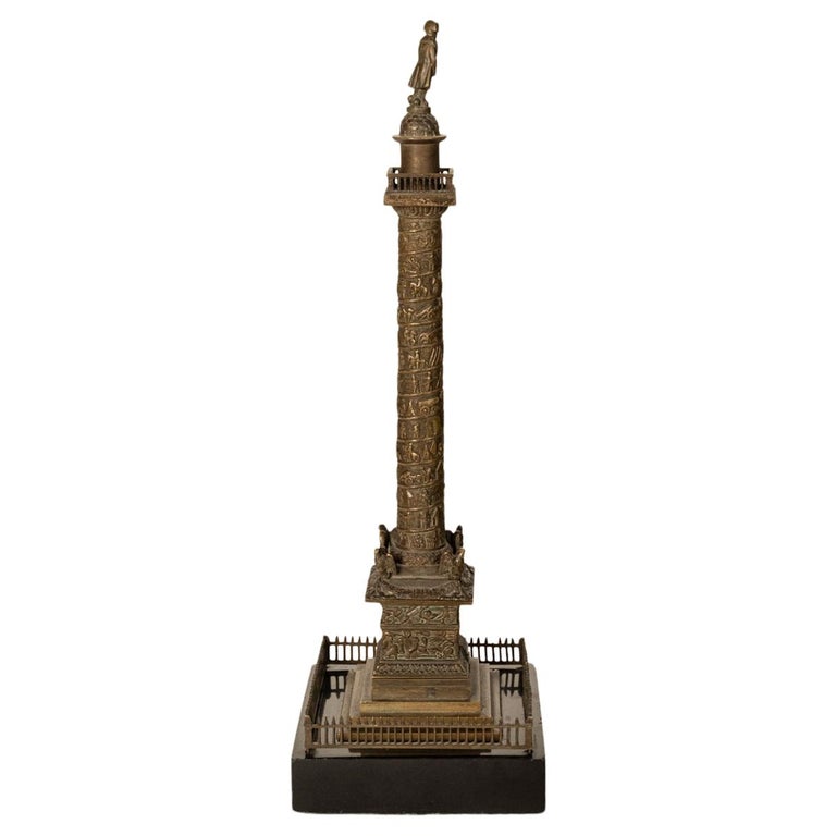 Antique French Grand Tour Bronze Desk Statue Sculpture Napoleon Column Vendome Paris 1860