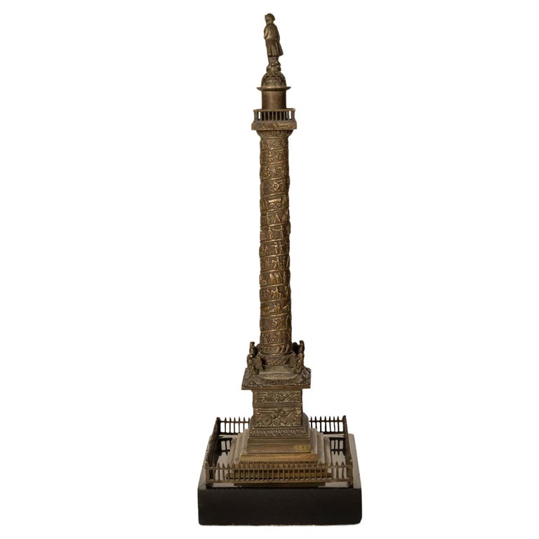 Antique French Grand Tour Bronze Desk Statue Sculpture Napoleon Column Vendome Paris 1860