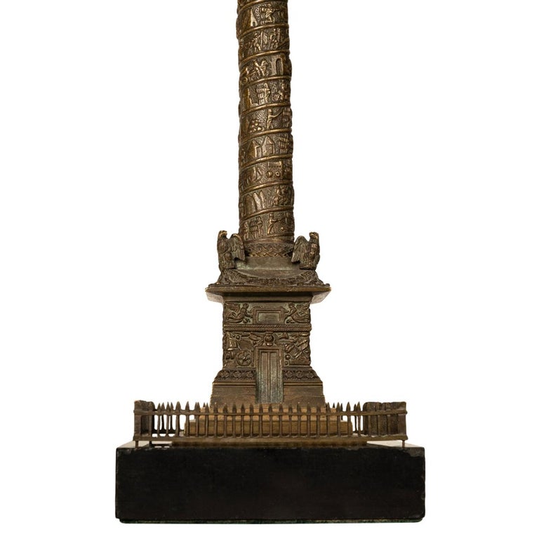 Antique French Grand Tour Bronze Desk Statue Sculpture Napoleon Column Vendome Paris 1860