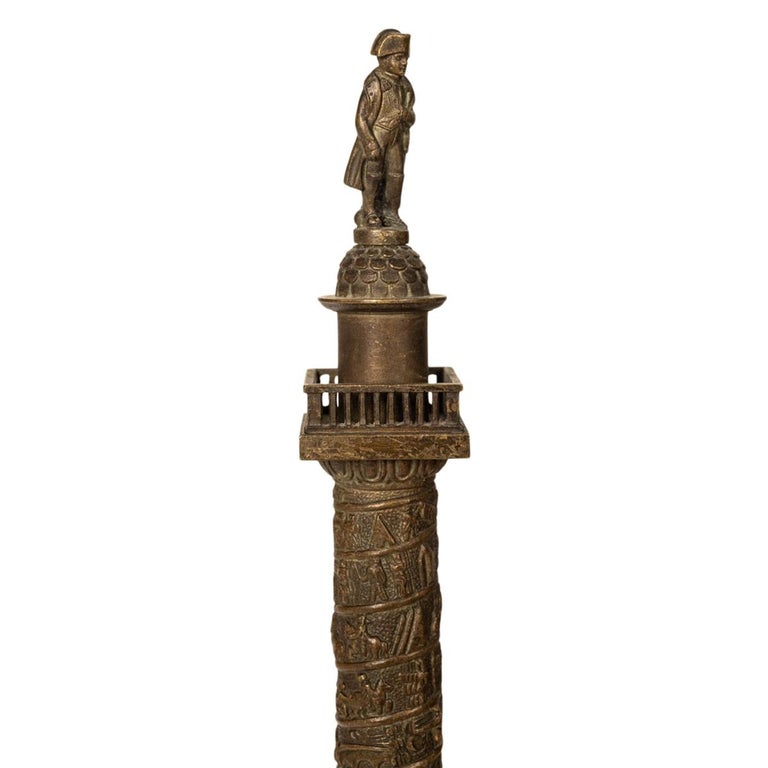 Antique French Grand Tour Bronze Desk Statue Sculpture Napoleon Column Vendome Paris 1860