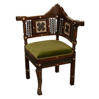 Antique Islamic Moorish Syrian Carved Inlaid Mother of Pearl Corner Chair 1880