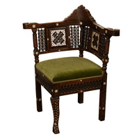 Antique Islamic Moorish Syrian Carved Inlaid Mother of Pearl Corner Chair 1880