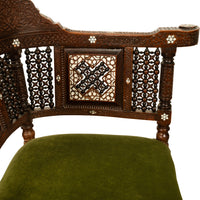 Antique Islamic Moorish Syrian Carved Inlaid Mother of Pearl Corner Chair 1880