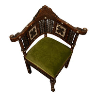 Antique Islamic Moorish Syrian Carved Inlaid Mother of Pearl Corner Chair 1880