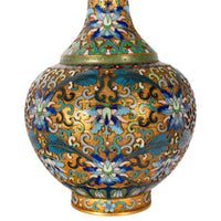 Pair Antique Chinese Qing Republic Dynasty Cloisonné Champlevé Vases 1910