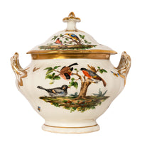 Antique 19th Century German KPM Porcelain Lidded Bowl Tureen Birds Butterflies