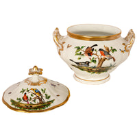 Antique 19th Century German KPM Porcelain Lidded Bowl Tureen Birds Butterflies