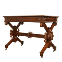 Antique American Walnut Renaissance Revival Aesthetic Movement Desk Table 1875