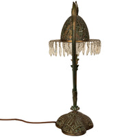 Antique Austrian Art Nouveau Organic Style Bronze & Glass Prisms Table Lamp 1900