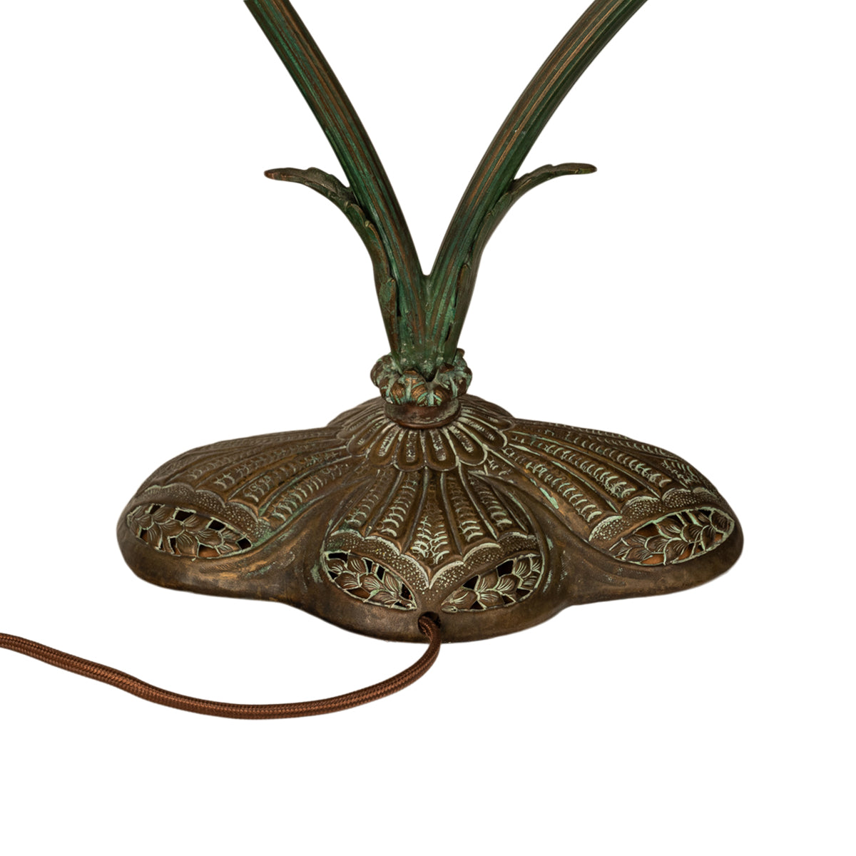 Antique Austrian Art Nouveau Organic Style Bronze & Glass Prisms Table Lamp 1900