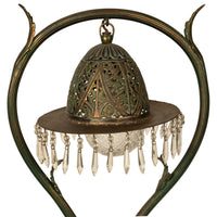 Antique Austrian Art Nouveau Organic Style Bronze & Glass Prisms Table Lamp 1900
