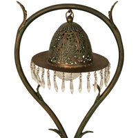 Antique Austrian Art Nouveau Organic Style Bronze & Glass Prisms Table Lamp 1900