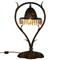 Antique Austrian Art Nouveau Organic Style Bronze & Glass Prisms Table Lamp 1900