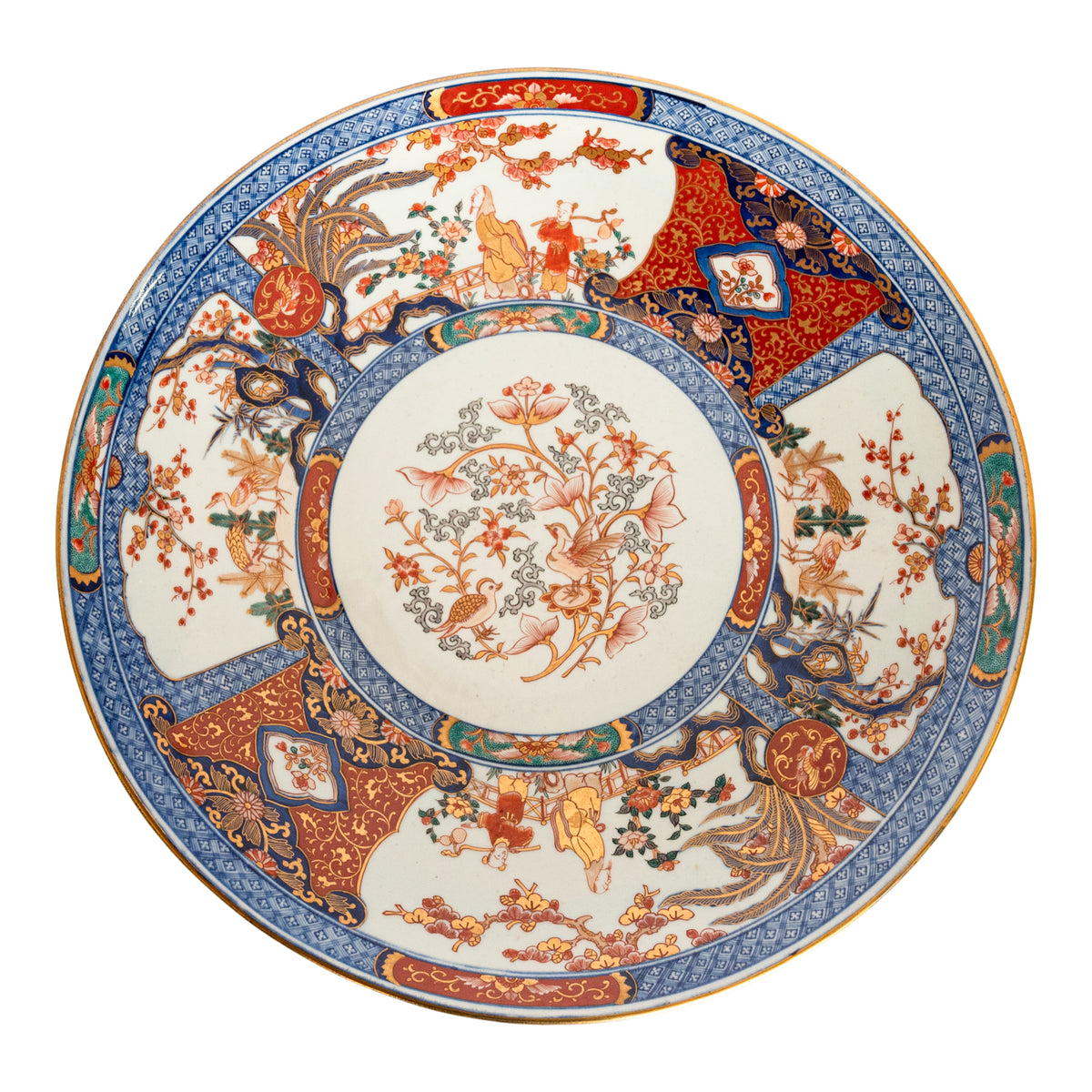 Monumental 22" Pair Antique Japanese Meiji Porcelain Imari Chargers Plates 1880