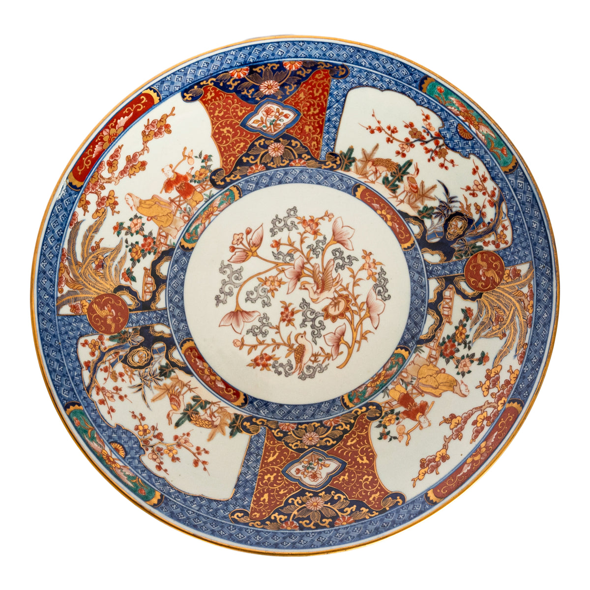 Monumental 22" Pair Antique Japanese Meiji Porcelain Imari Chargers Plates 1880