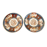 Monumental 22" Pair Antique Japanese Meiji Porcelain Imari Chargers Plates 1880