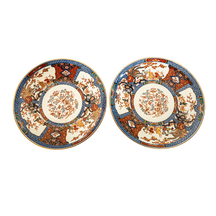 Monumental 22" Pair Antique Japanese Meiji Porcelain Imari Chargers Plates 1880