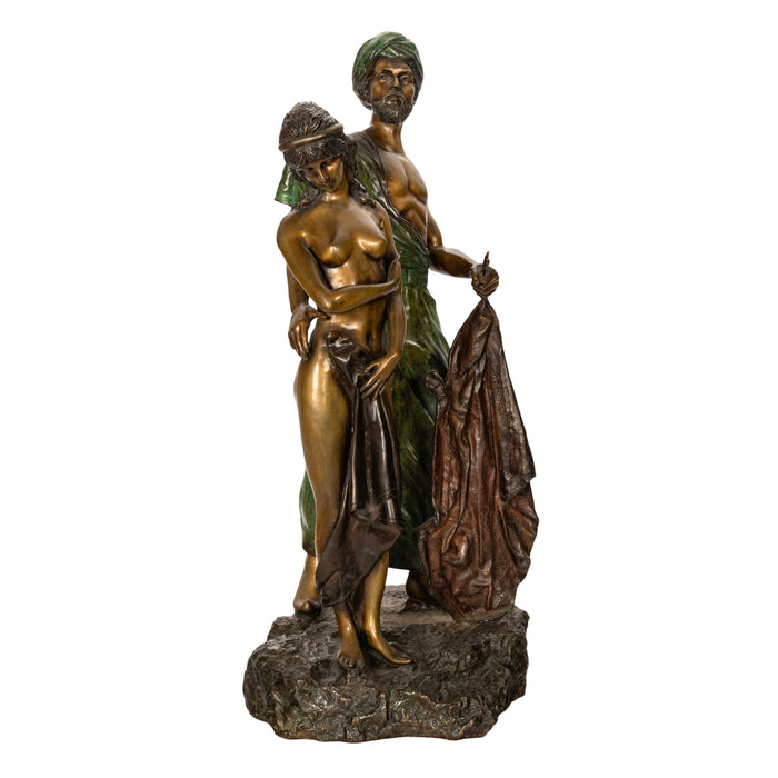 Franz Bergmann Orientalist Arab Slave Nude Group Cold Painted Bronze Signed 1910