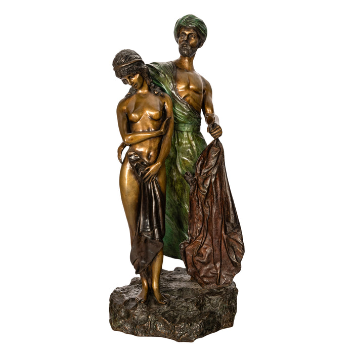 Franz Bergmann Orientalist Arab Slave Nude Group Cold Painted Bronze Signed 1910