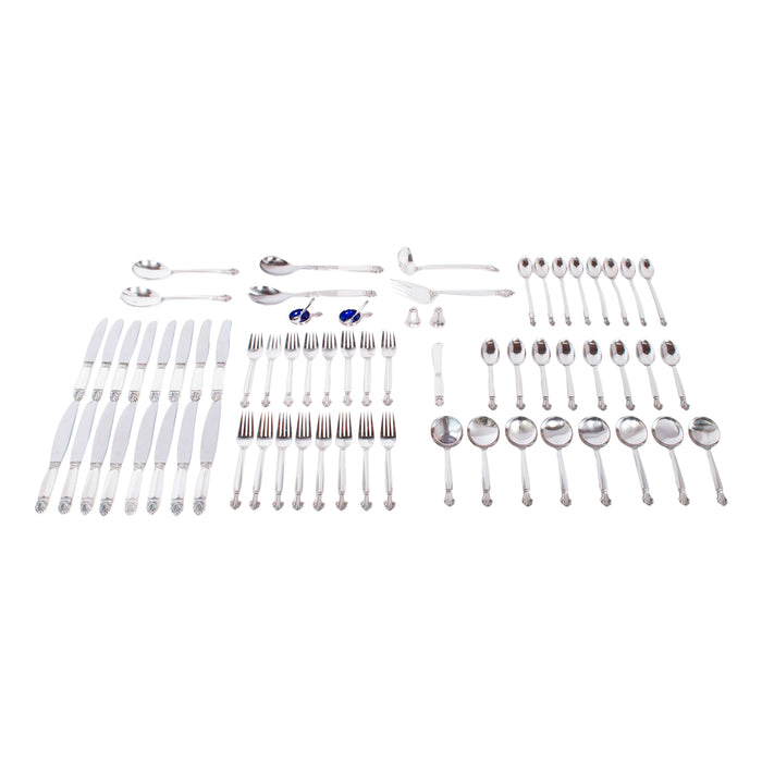 Georg Jensen Acanthus Danish Sterling Silver 69 Piece Flatware Dining Set for 8