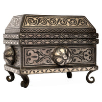 Antique 19th Century Indian Bidriware Pandan Silver & Brass Casket Jewelry Box