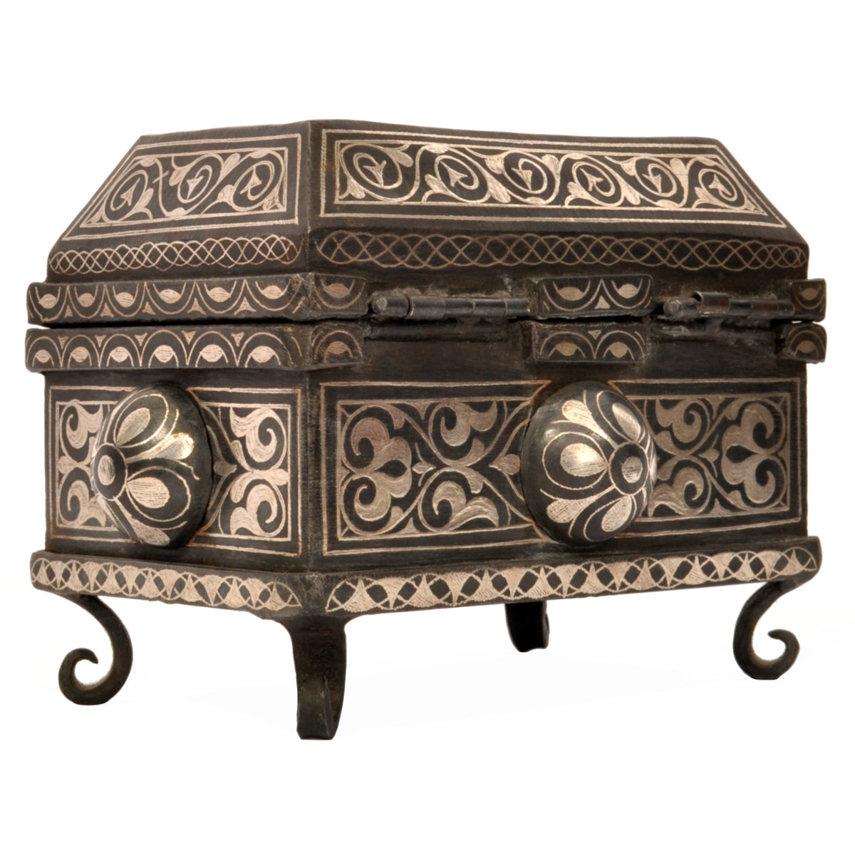 Antique 19th Century Indian Bidriware Pandan Silver & Brass Casket Jewelry Box