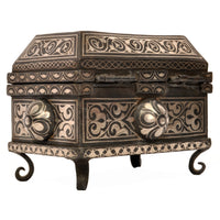Antique 19th Century Indian Bidriware Pandan Silver & Brass Casket Jewelry Box