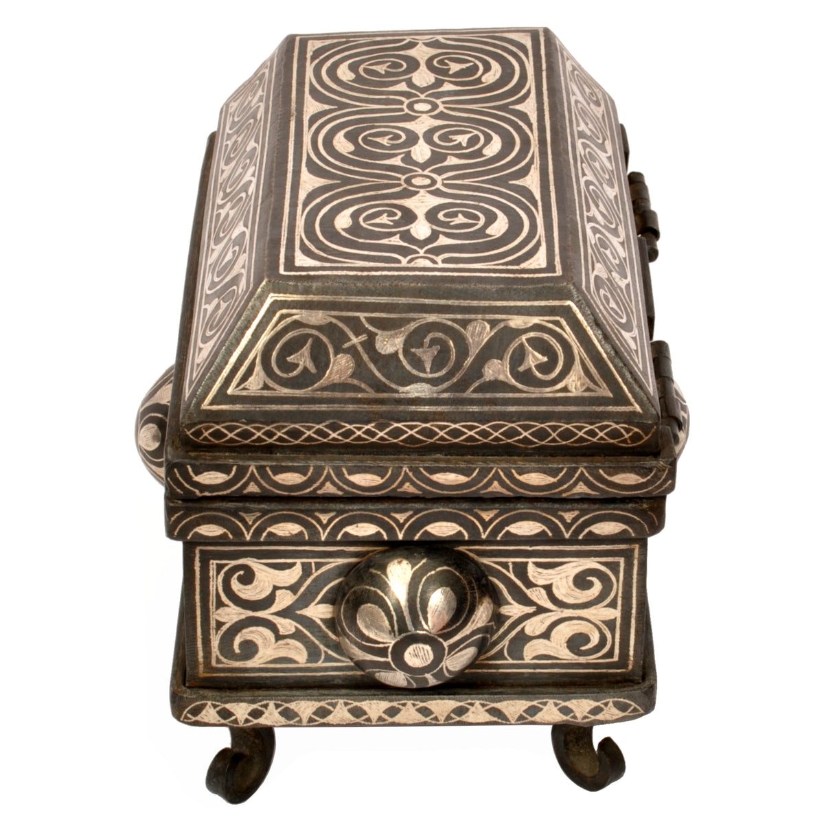 Antique 19th Century Indian Bidriware Pandan Silver & Brass Casket Jewelry Box