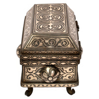 Antique 19th Century Indian Bidriware Pandan Silver & Brass Casket Jewelry Box