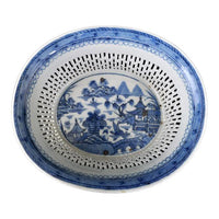 Antique Chinese Qing Dynasty Blue & White Reticulated Serving Bowl and Underplate, Circa 1800