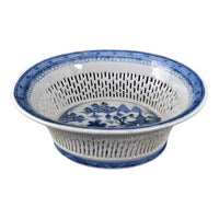 Antique Chinese Qing Dynasty Blue & White Reticulated Serving Bowl and Underplate, Circa 1800