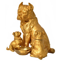 Large Antique Austrian Gilded Bronze Desk Set Sculpture Pug Dogs & Puppies, Circa 1910