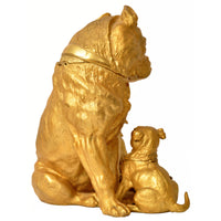 Large Antique Austrian Gilded Bronze Desk Set Sculpture Pug Dogs & Puppies, Circa 1910