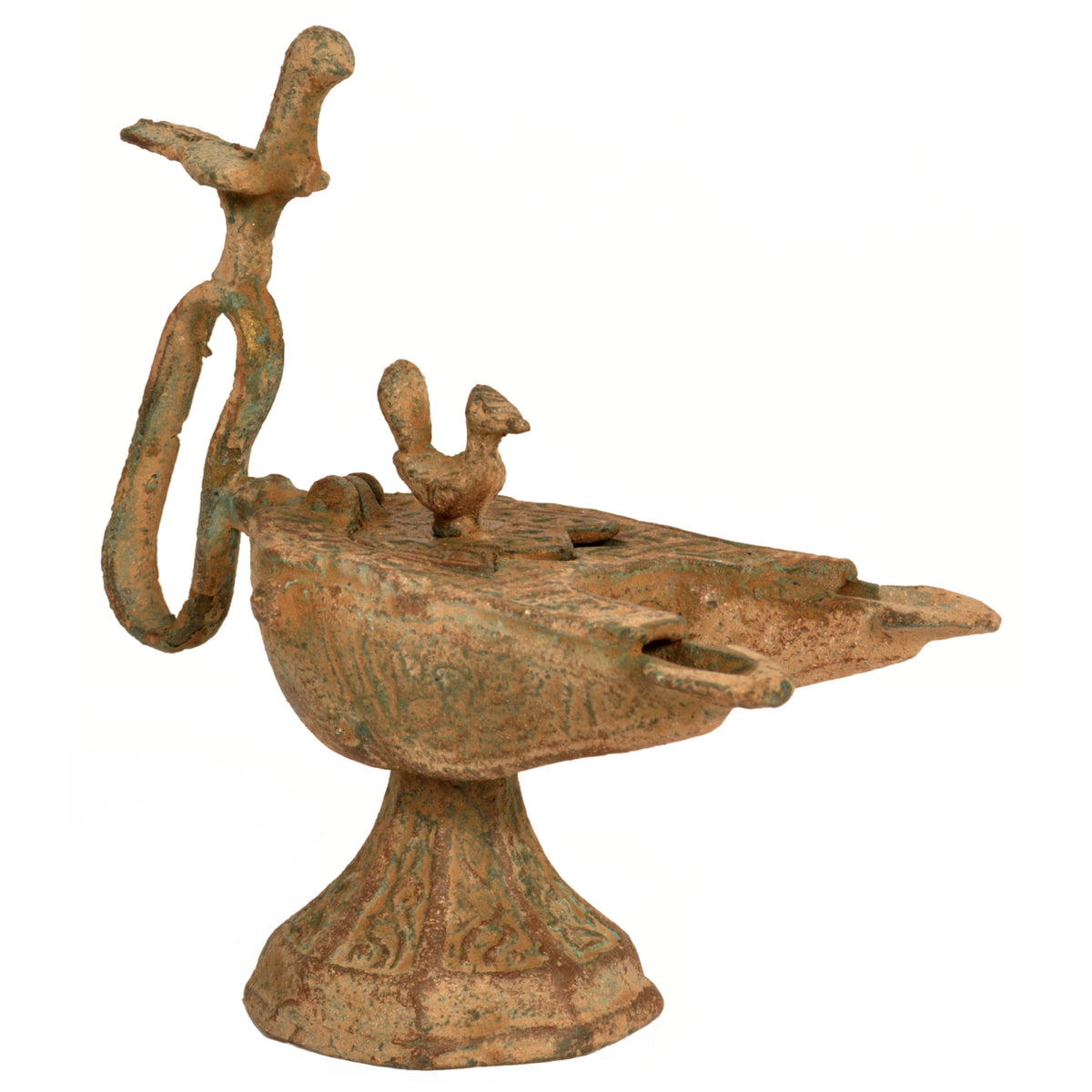 Ancient Persian Khurasan Islamic Engraved Calligraphy Bronze Oil Lamp c.1200