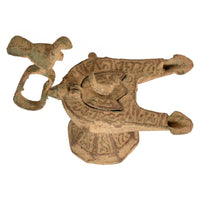 Ancient Persian Khurasan Islamic Engraved Calligraphy Bronze Oil Lamp c.1200