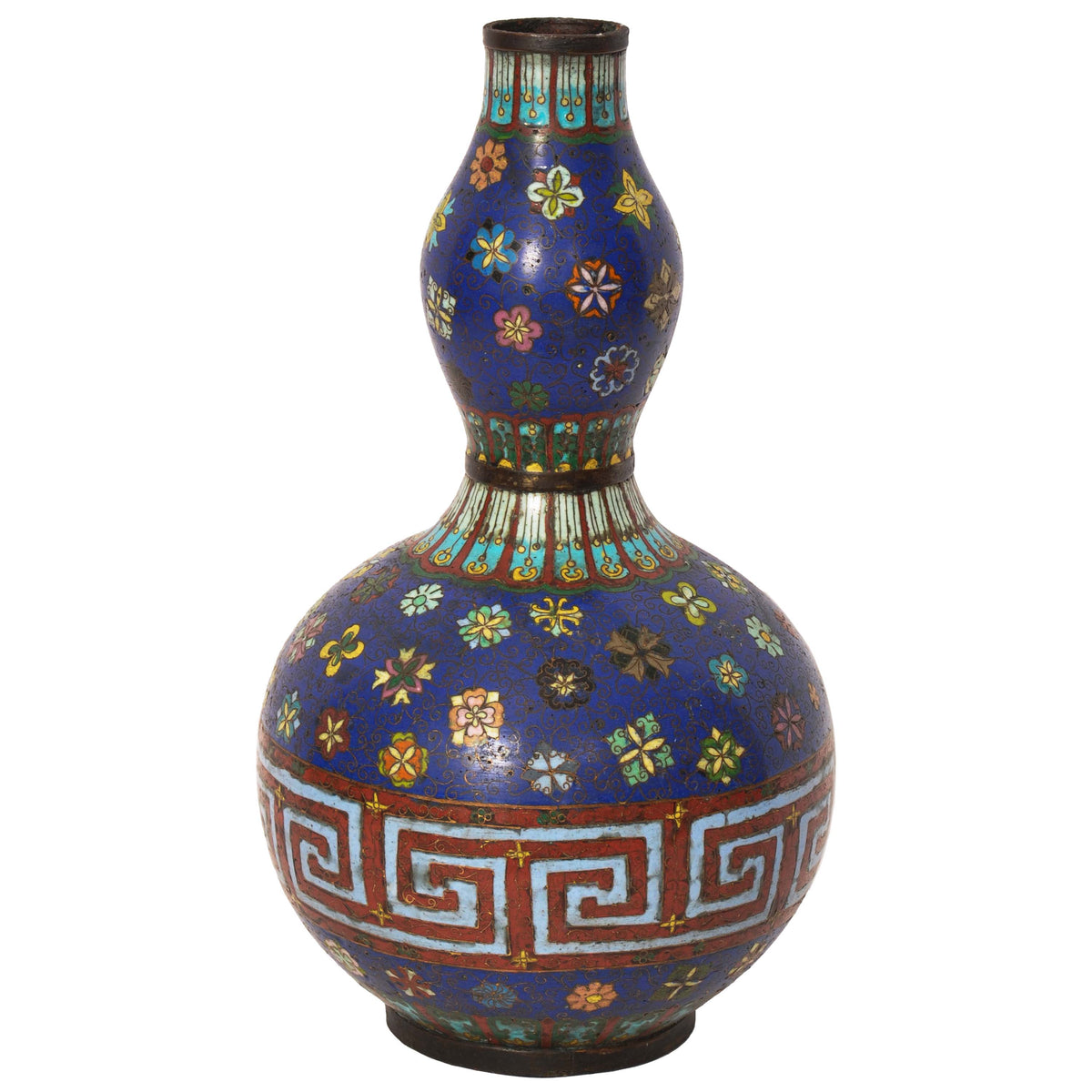 Pair Fine Antique 19th Century Japanese Meiji Cloisonné Double Gourd Vases 1890