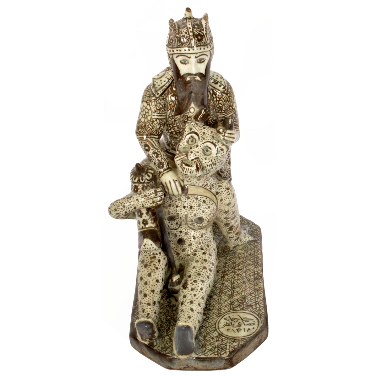 Antique Persian Qajar Pottery Figure Statue Rostam Ferdowsi Shahmaneh Islamic dated 1804