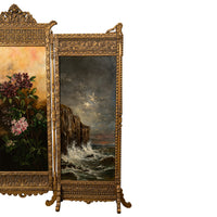 Antique Gilded Room Divider Screen Oil Painting Aesthetic Movement NY 1885