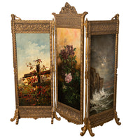 Antique Gilded Room Divider Screen Oil Painting Aesthetic Movement NY 1885