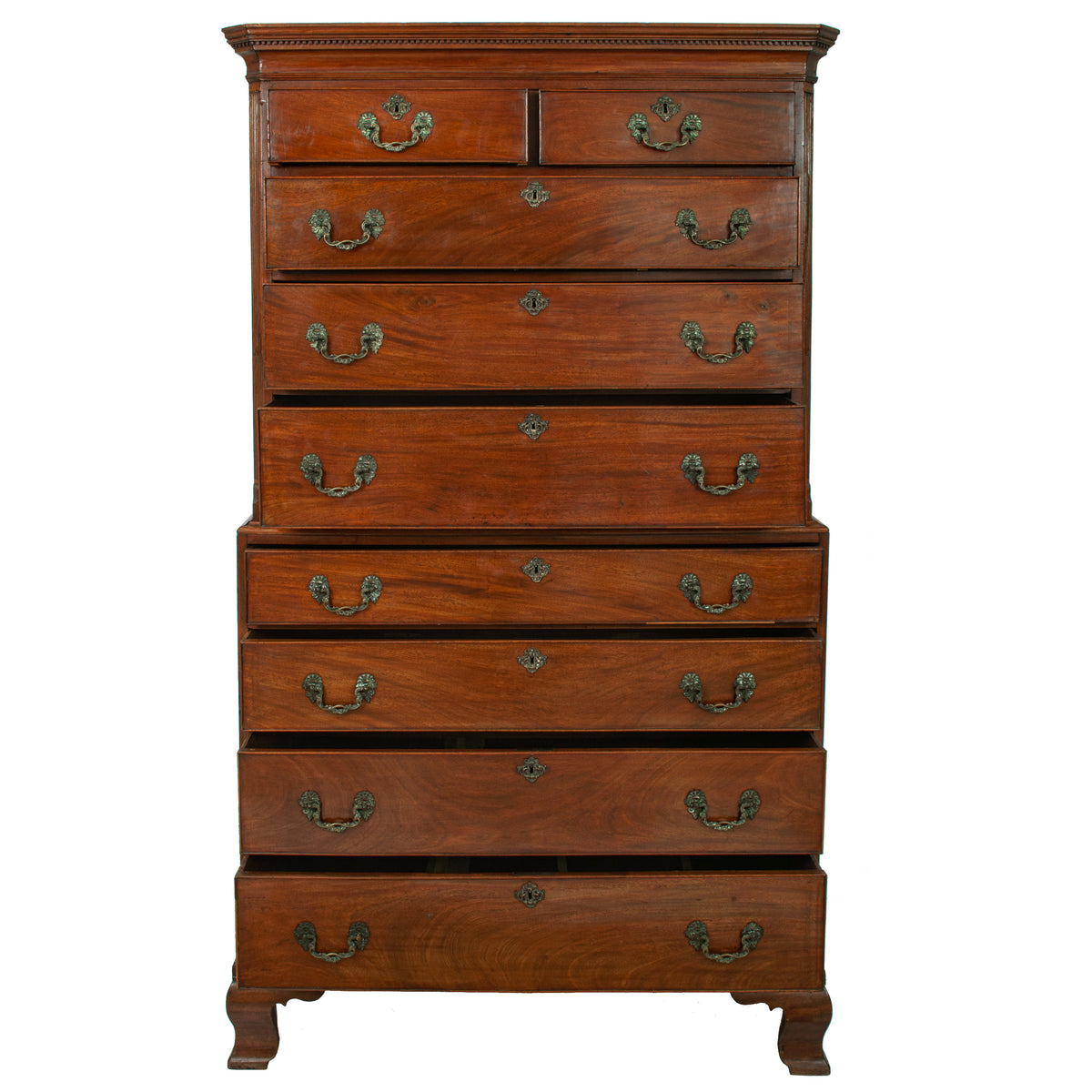 Antique 18th Century Georgian George III Mahogany Tallboy Chest on Chest, Circa 1760