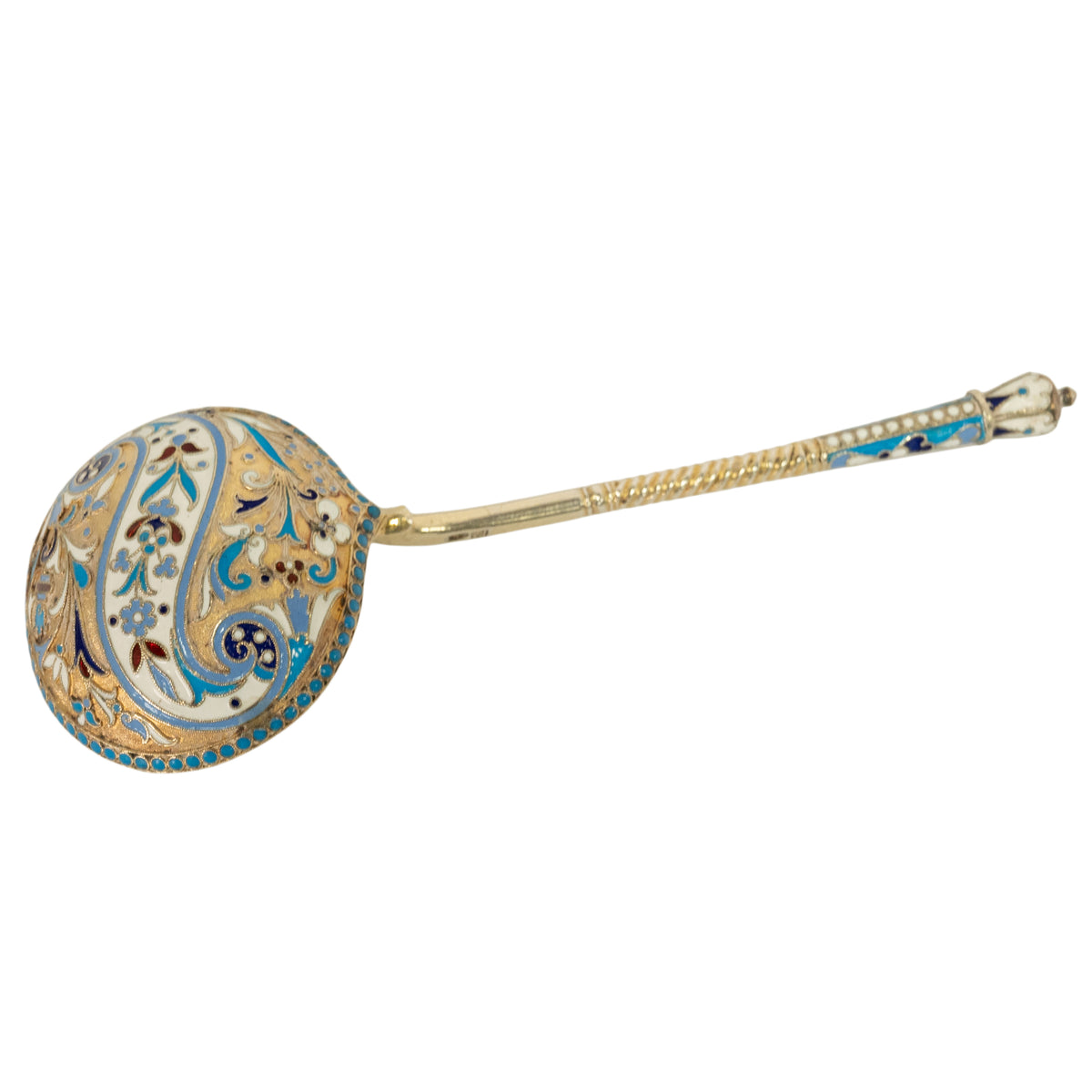 Antique Russian Imperial Silver Gilt Cloisonne Spoon Vasily Andreyev Moscow 1900