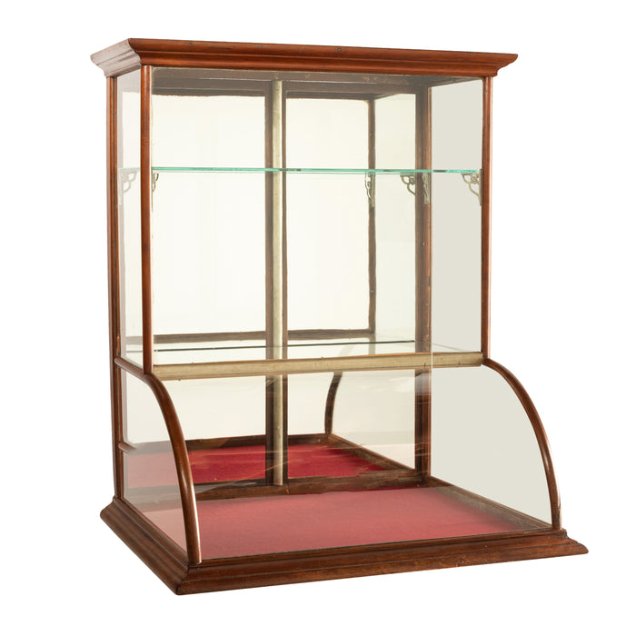 Antique American Mercantile Store Curved Glass Oak Counter Top Display Cabinet