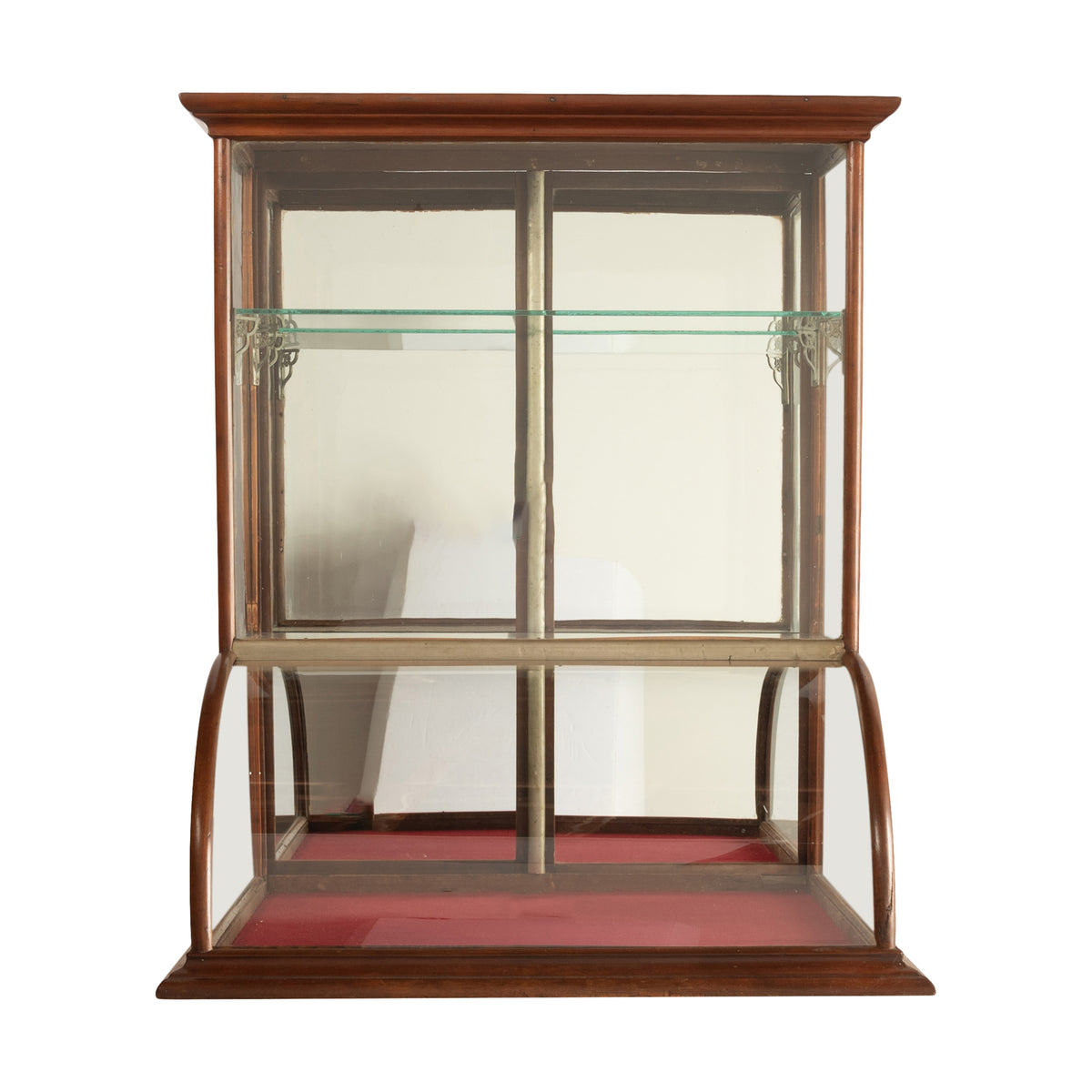Antique American Mercantile Store Curved Glass Oak Counter Top Display Cabinet