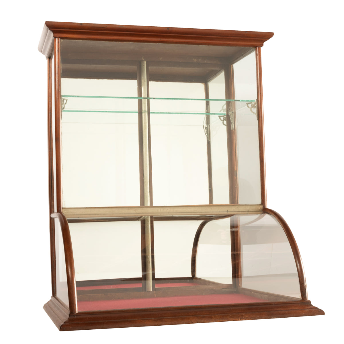 Antique American Mercantile Store Curved Glass Oak Counter Top Display Cabinet