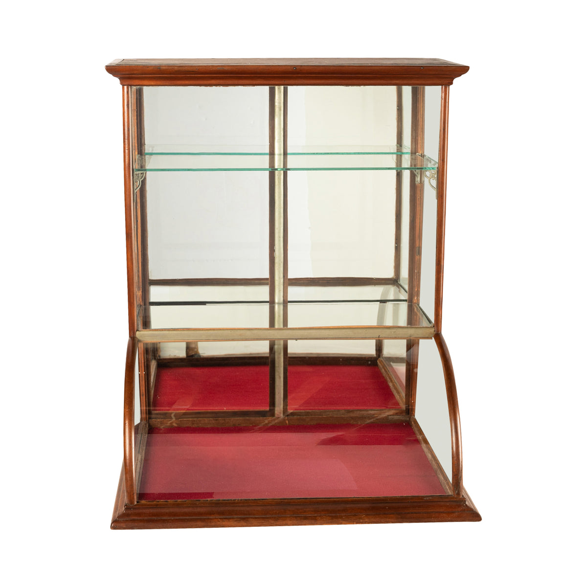 Antique American Mercantile Store Curved Glass Oak Counter Top Display Cabinet