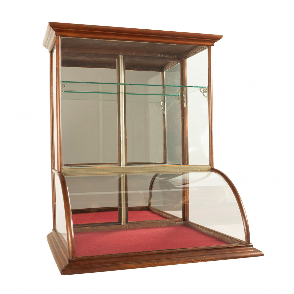Antique American Mercantile Store Curved Glass Oak Counter Top Display Cabinet